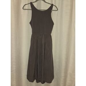 Women’s Gray Smocked Midi Dress Cutout Back Sleeveless Boho Cottagecore Large